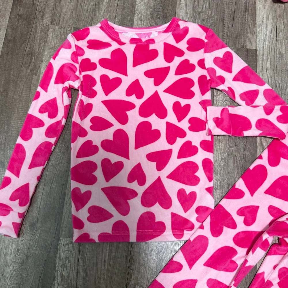 Cat & Jack Girls Pink Heart Fleece Pajama Set 2pc Size 10 Cozy Snug Fit PJ
